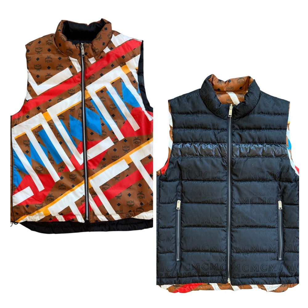 MCM Reversible Puffer Vest Multi Visetos Black Mens Size 52
